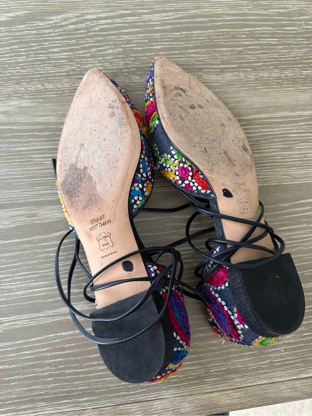 Stuart Weitzman Pointed Embroidered Lace-Up Flats size 8.5 - Picture 4 of 5